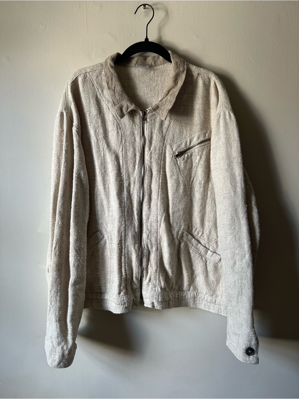 CP Shades Cotton Linen Oversized Dull Zip Jacket Lagenlook Bohemian Neutral